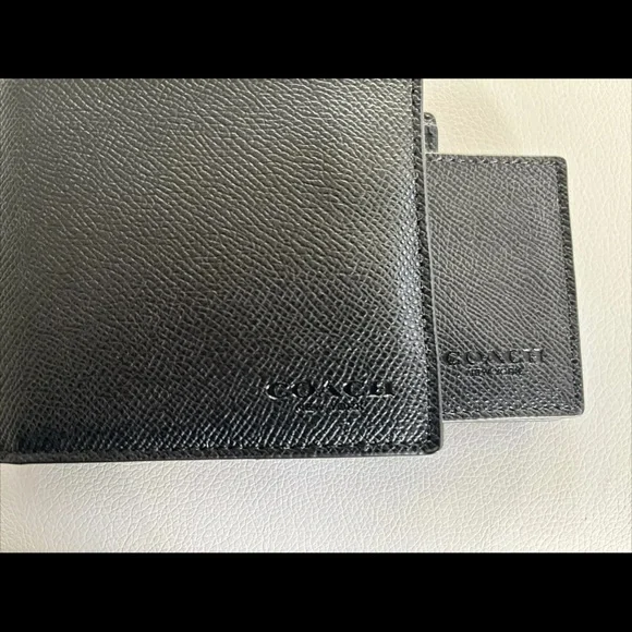 NWT Coach Men’s Calf Leather Bifold with Mini ID Wallet F64118 Black - Picture 4 of 9